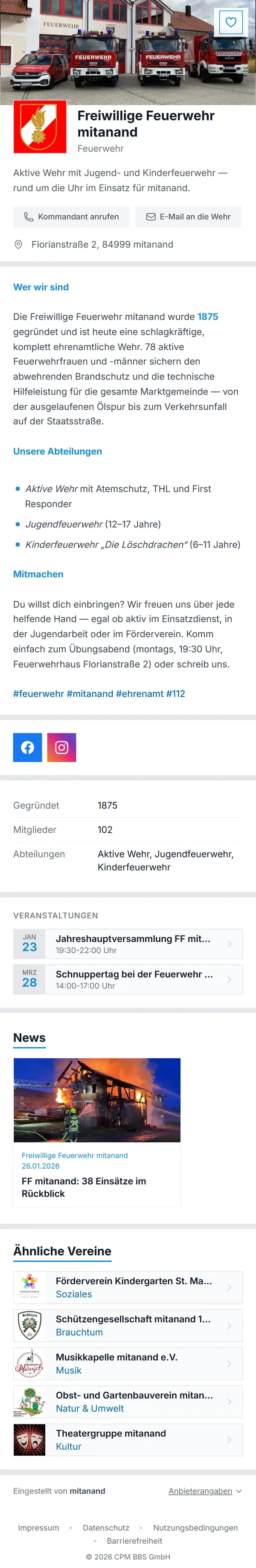 Profil der Freiwilligen Feuerwehr in der mitanand App