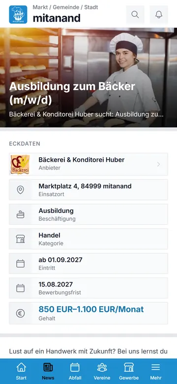 Jobausschreibungen in der mitanand App