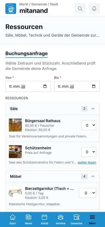 Ressourcen in der mitanand App